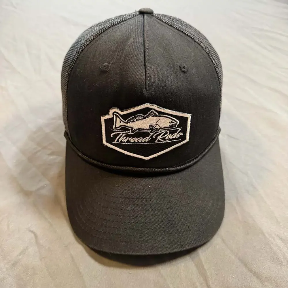 Thread Reds Fish Logo Richardson 112FPR Rope Trucker Snapback Hat Black - Picture 1 of 8